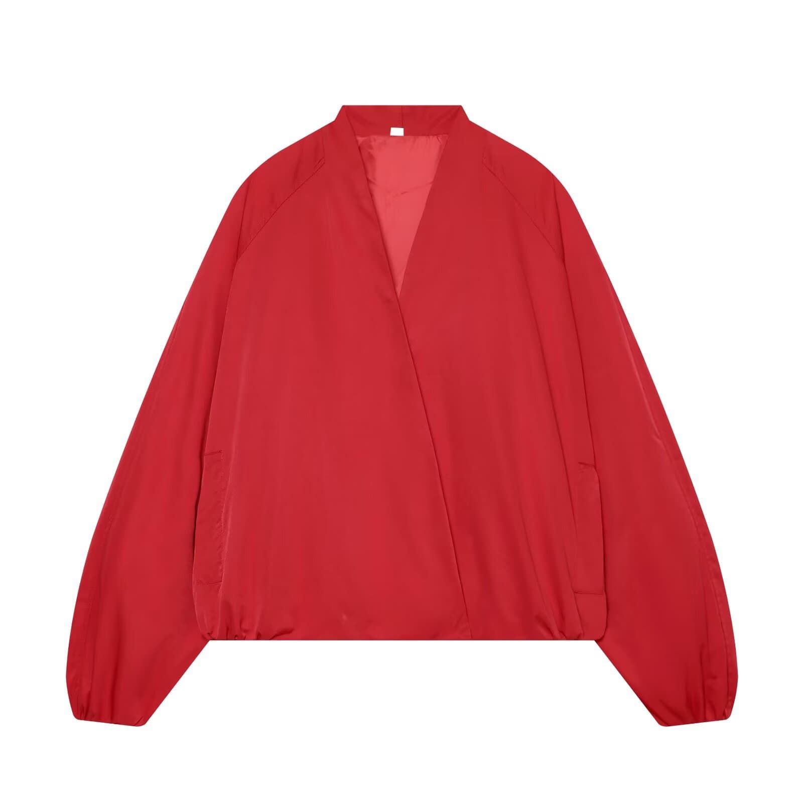 MYST&ZA Summer New Women's Double-Breasted Snap Button V-Neck Puff Long Sleeve Bomber Jacket 5247049