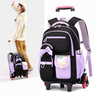 Children's Trolley Backpack for Elementary School Students Grades 3-6 and Middle School Girls, Six-Wheel Climbing Stair Design