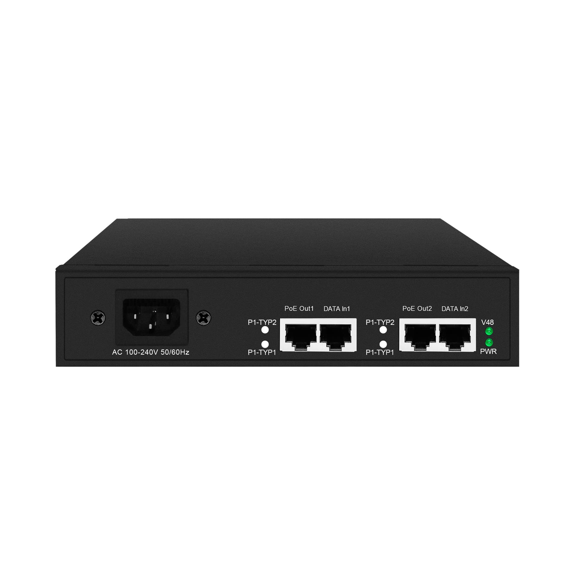 Finer 2-in 2-out dual 90W standard PoE injector 110-240Vac input, 802.3af/at/BT