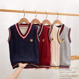 New Autumn/Winter College Style Sweater Vest for Boys and Girls, Middle and Big Kids, Drop Shipping Available