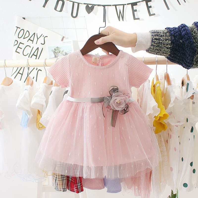 Summer short-sleeved Korean style new children's dress mesh princess dress baby girl fashion dress 0-3 years old wholesale