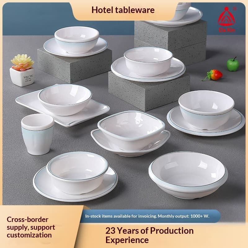 New 4Pcs White Melamine Anti-drop Bowl Spoon Cup Plate Set