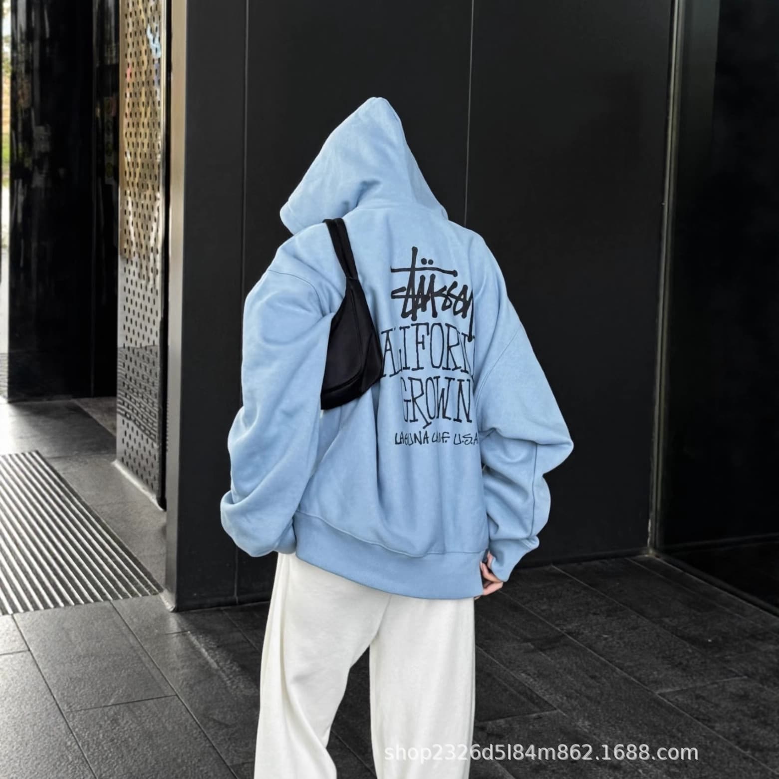 In Stock STU FW25 SS25 CALI GROWN ZIP HOODIE California Limited Light Blue Hoodie for Men and Women