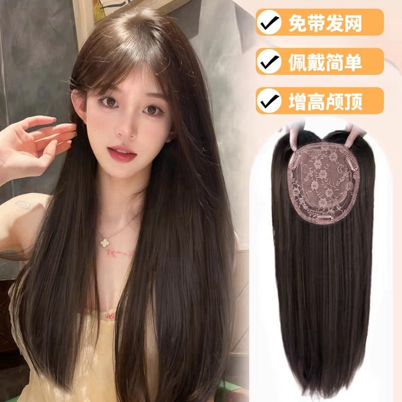 Long Straight Hair Topper for Women, Hair Volume Booster, No Wig Cap Needed, Realistic Hair Strands, Large Area Hair Patch