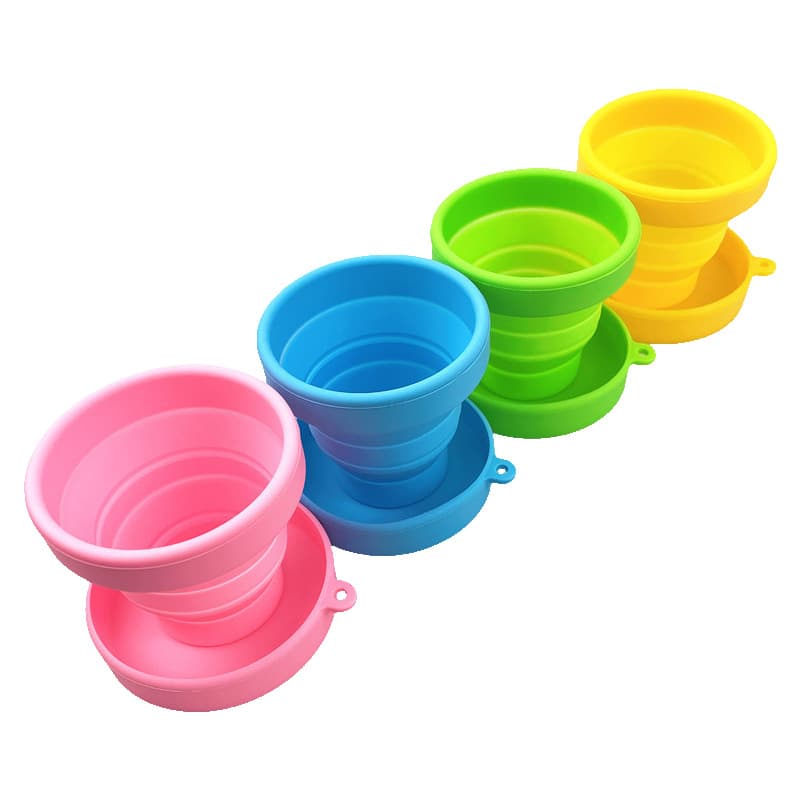 In Stock Silicone Collapsible Water Cup with Lid, Retractable Mini Portable Travel Outdoor Silicone Cup
