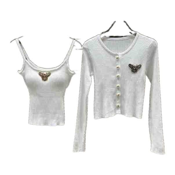 MM25 Autumn/Winter New 3D Butterfly Knit Camisole + Cardigan Two-Piece Set