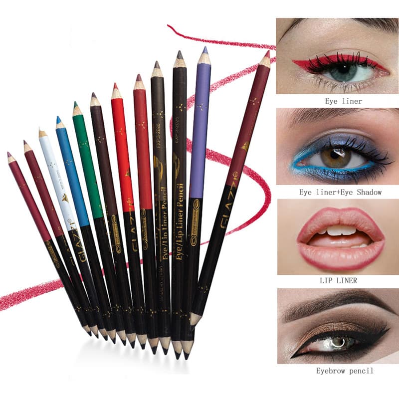 New GLAZZI Lip Liner & Eyeliner Pencil Dual-Ended with Sharpener Waterproof Eyebrow Pencil Makeup Pen Drop Shipping