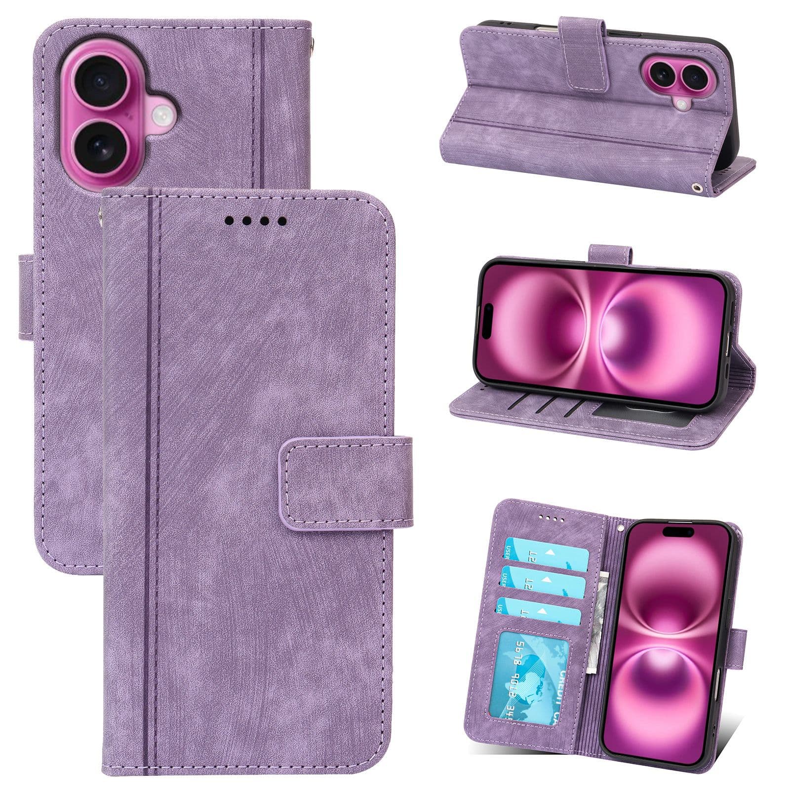 Compatible with Apple iPhone 16 Leather Case, iPhone 15 Pro Flip Cover, 12 Pro Max Stand Magnetic Phone Protective Case