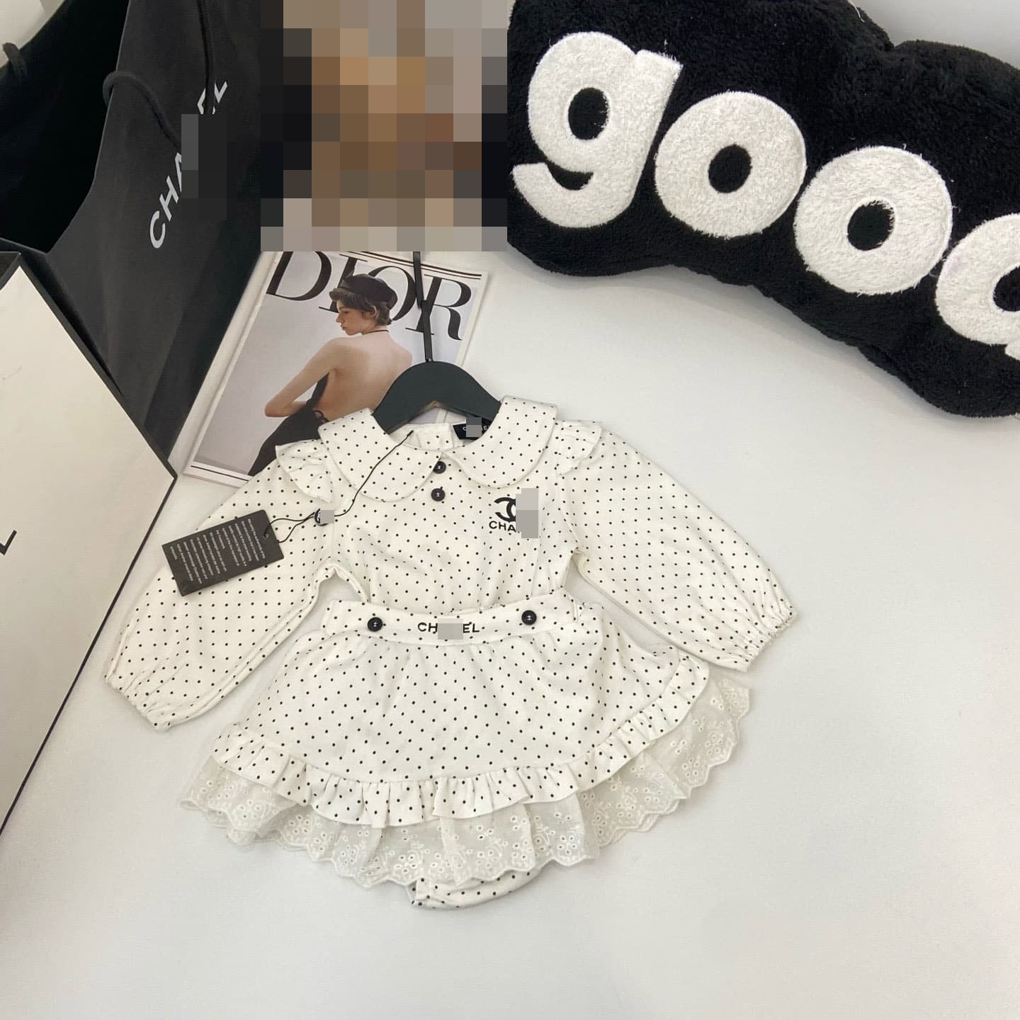 2026 female baby polka dot suit, fashionable long-sleeved top, spring new baby top + culottes 2-piece set