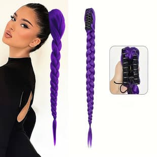 Cross-Border Big Braid Ponytail Wig Purple Simulation Hair Braiding Boxing Braid Ponytail