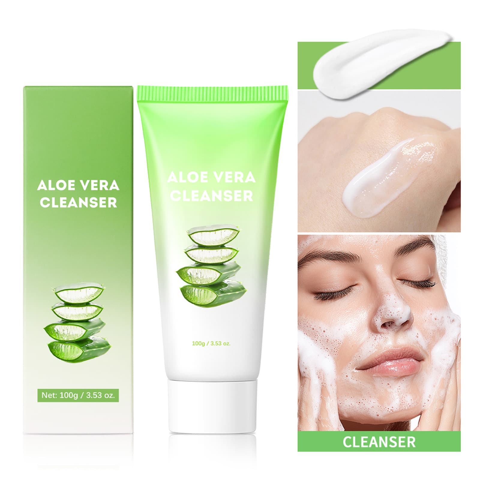 lakerain Aloe Vera Facial Cleanser 100g Gentle Cleansing Foamy Aloe Face Wash Cleansing Milk