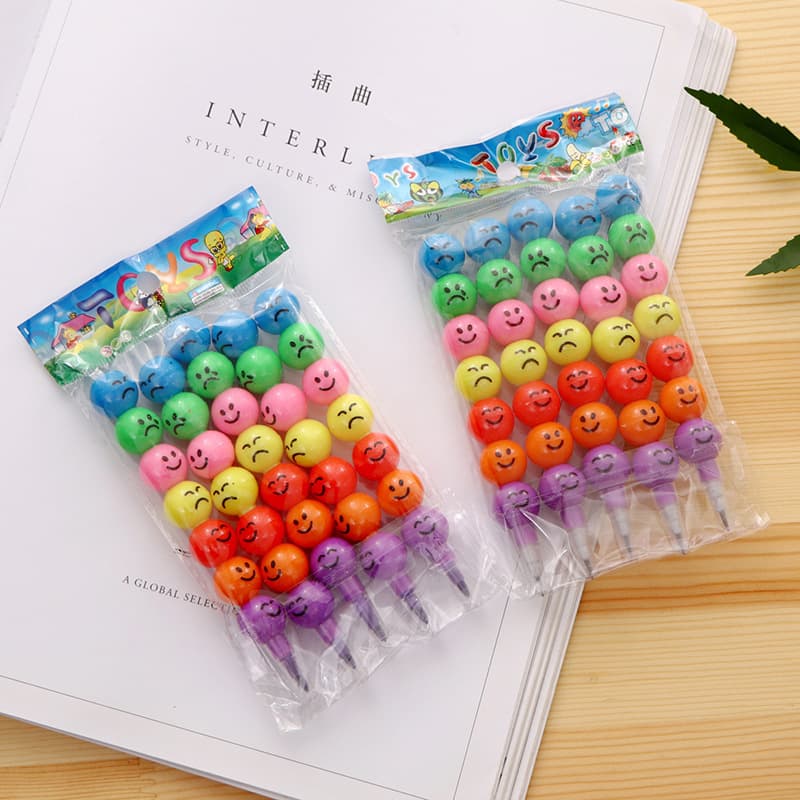 P-0527 Creative Stationery Cartoon Cute Funny Expression Candied Haws 7 Colors Smiling Candied Haws Crayon Stationery