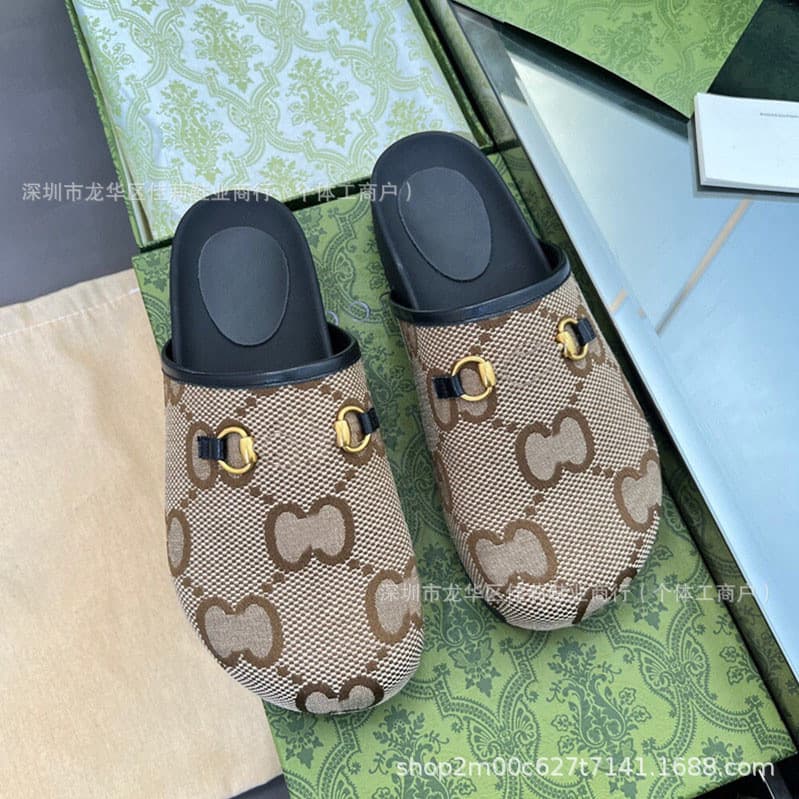 High Version G Half-Drag Heel Shoes 2024 New Women's Mules with Horsebit Buckle Thick Sole Casual Loafer Shoes