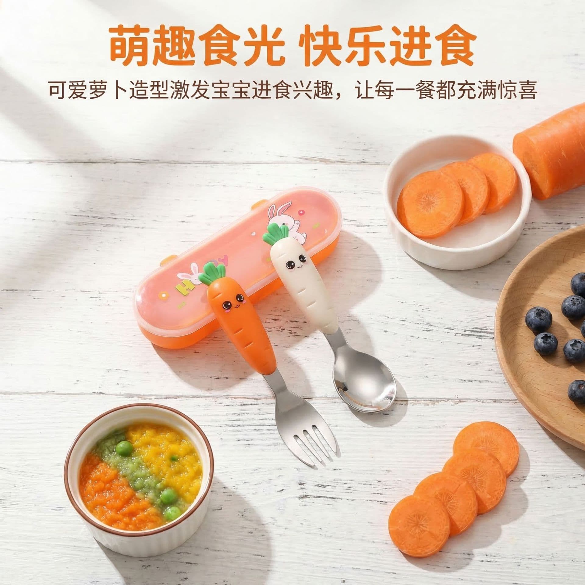 304 stainless steel children's fork and spoon set cute fork and spoon carrot spoon puree spoon baby food supplement tableware