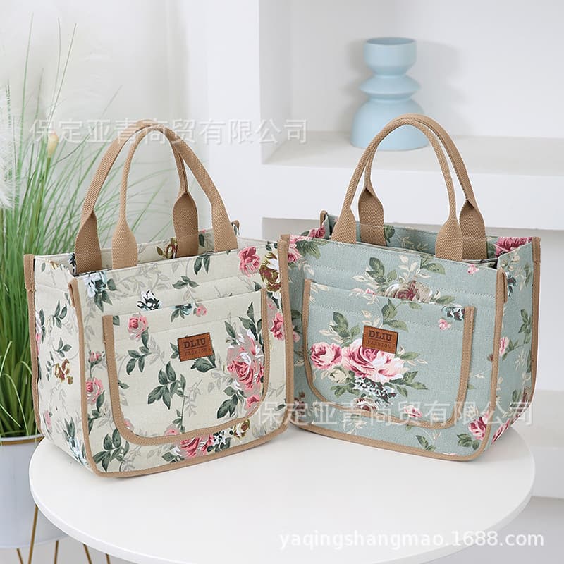 Simple Fashion Canvas Handbag Ethnic Casual Portable Work Bag Mommy Bag Large Tote Bag Urban Minimalist Style Floral Plaid Elements