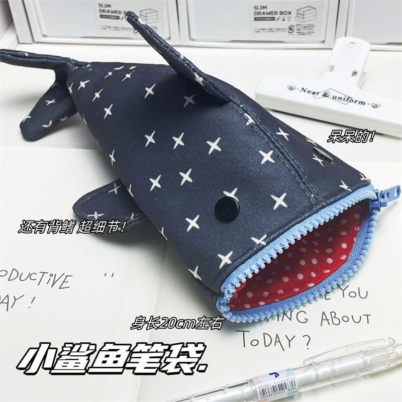 Little Shark Creative Shark Pencil Bag Student Cute Funny Large Capacity Stationery Storage Bag Pencil Bag