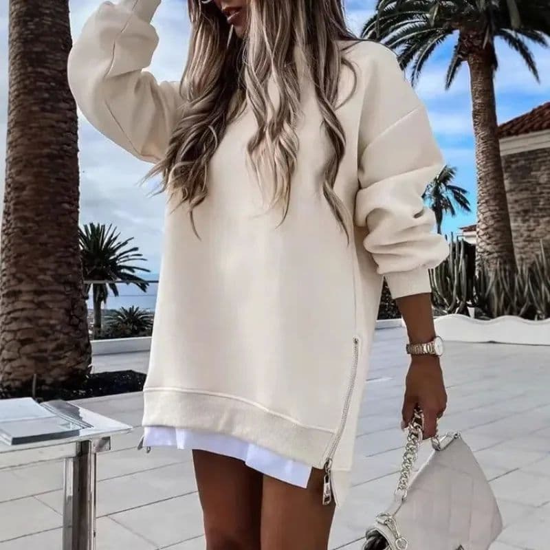 Zipper splicing long sleeved hoodie