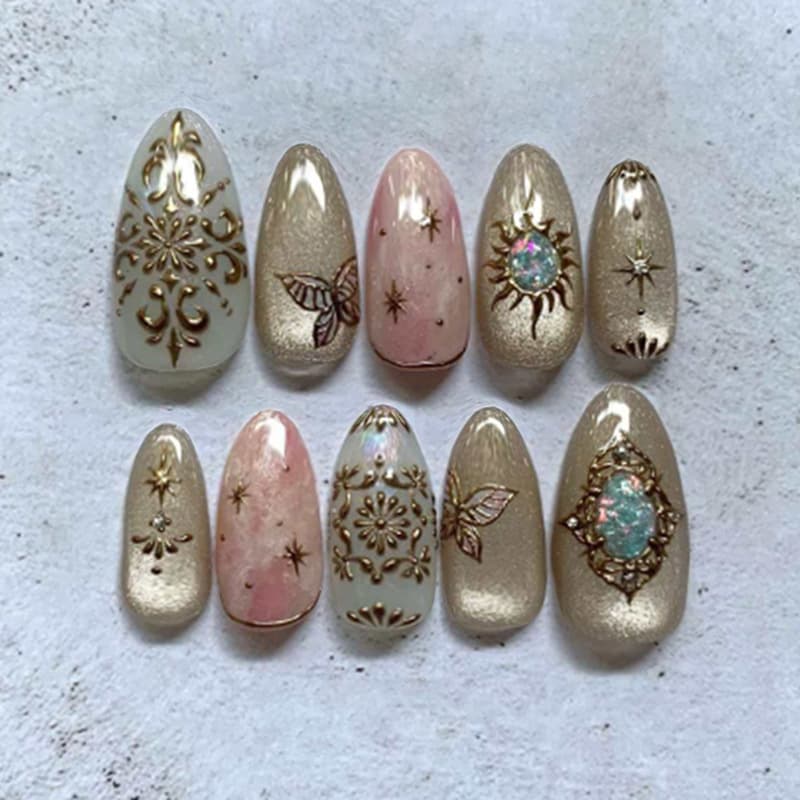 3D Cat Eye Crystal Stone Total Halo Starburst Ins Style Detachable Press On Nails 30 Pieces