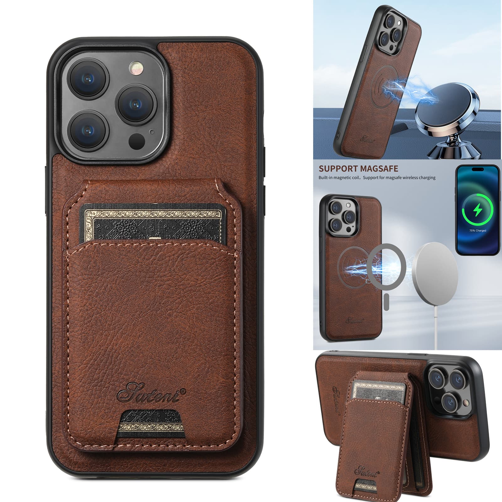 Suitable for iPhone17 mobile phone case, magnetic card holder, two-in-one MagSafe Apple 16ProMax protective case