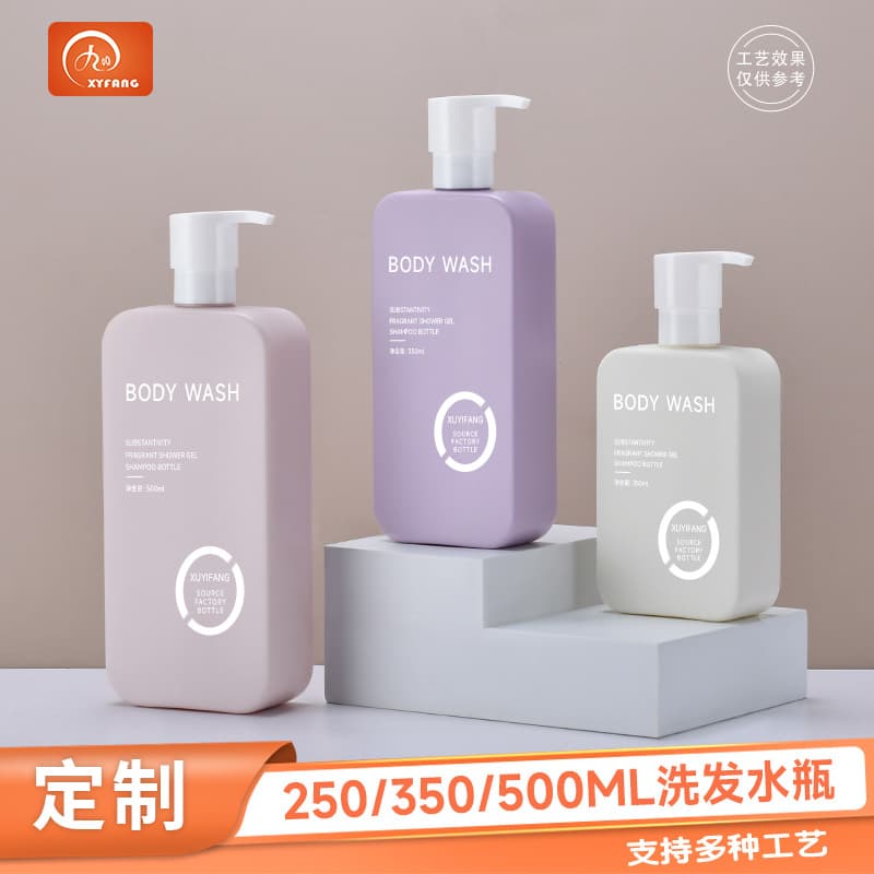 Custom 250ml PE Square Lotion Bottle Shower Gel Shampoo Bottle 350ml 500ml Kids Shampoo Empty Bottle