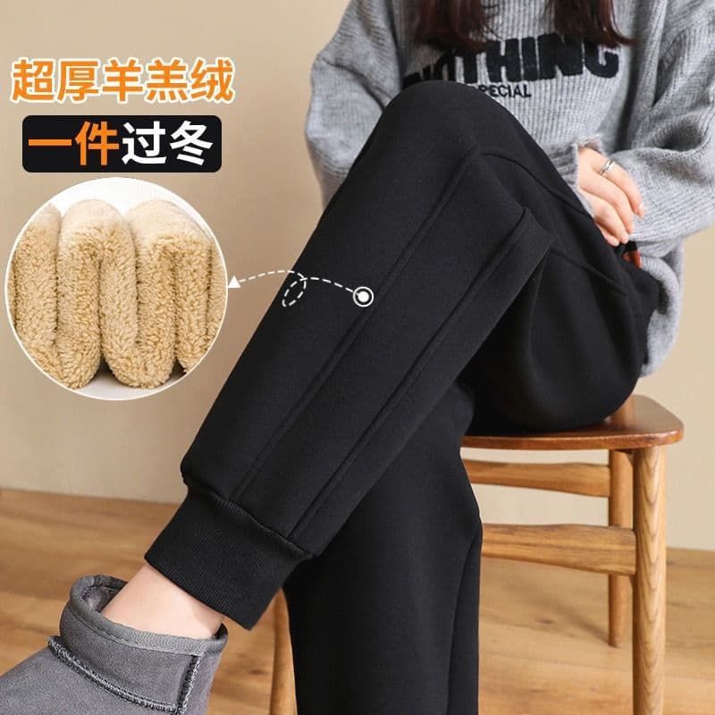 Northeast Extra Thick Lamb Fleece Sports Pants Women Fleece-Lined Thick Warm Sweatpants Cuffed Slimming Cotton Pants Outerwear Casual Pants