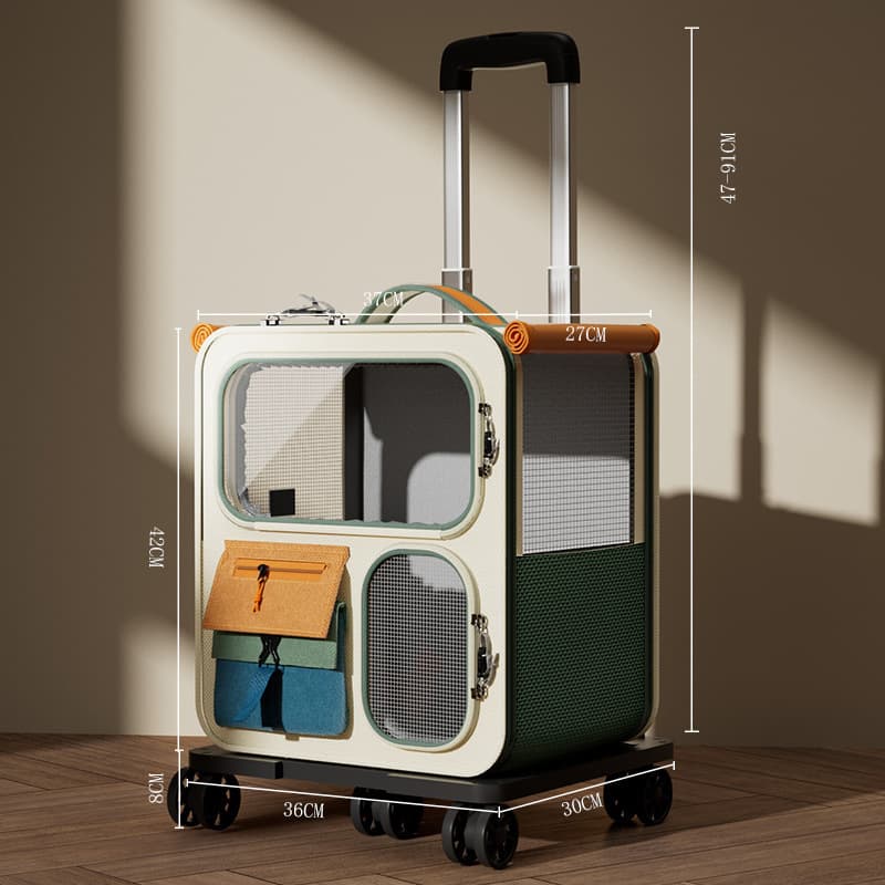 Cat Pet Cat Wheel Cat Cage Rolling Luggage Transparent Backpack Cat Carrier Large Capacity Pet Bag Large Capacity