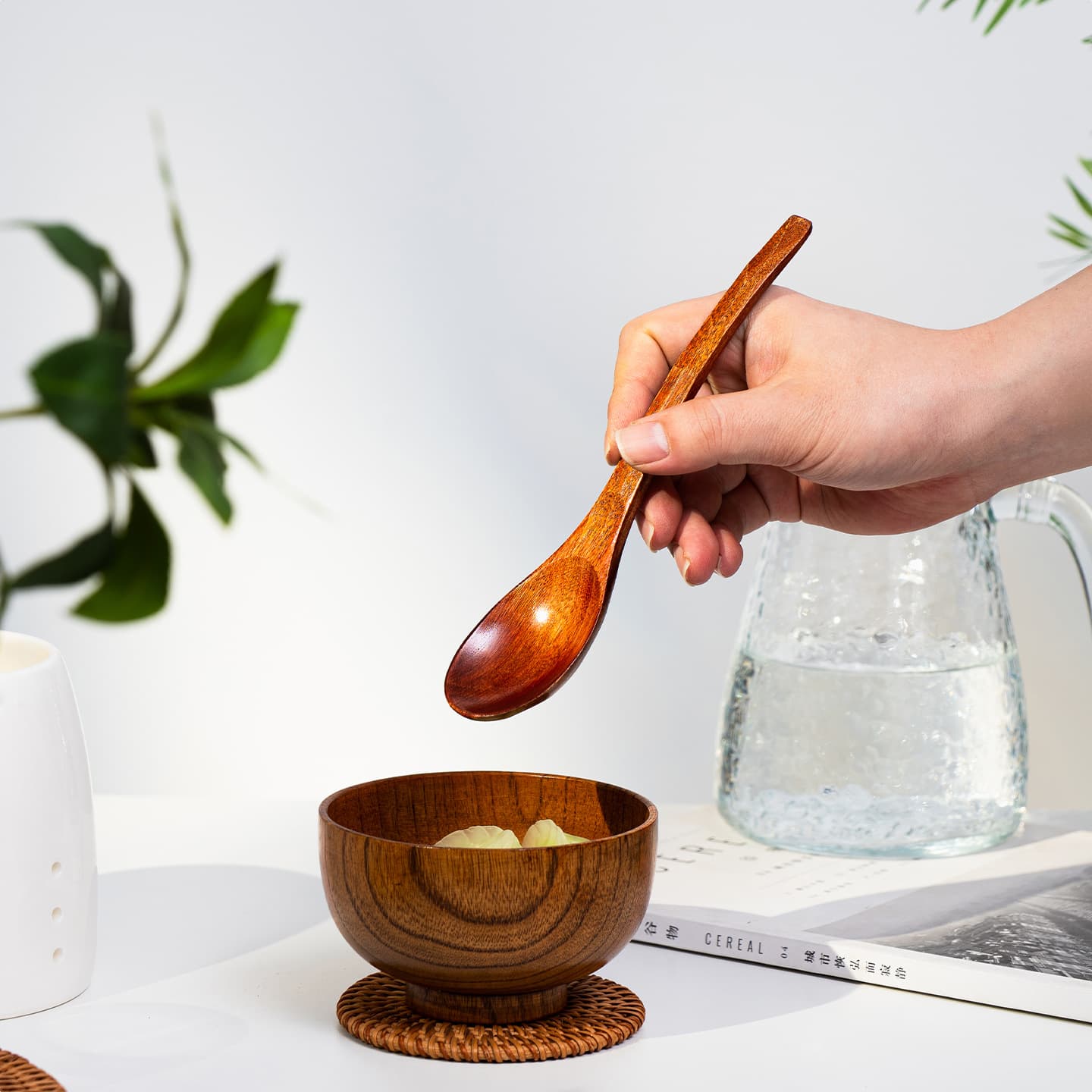 Japanese wooden spoon long handle spoon eating spoon household wooden wooden tableware spoon dry rice spoon