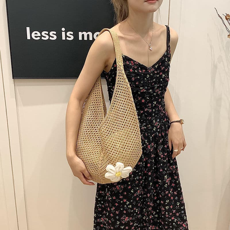 Shoulder Bag Straw Woven Bag New Style Beach Handmade Woven Bag Women's Summer 2025 Vacation Large Capacity Tote Bag