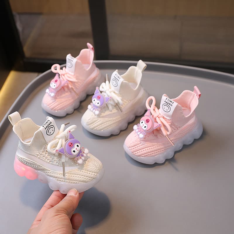 Dropshipping Children's Sports Shoes Baby Yeezy Style Knit Girls Shoes 2026 Spring New Girls Mesh Shoes