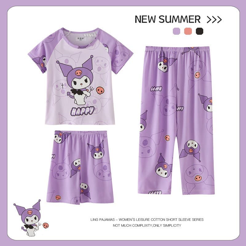 Girls Children's Summer Sleepwear Thin Short Sleeve Long Pants Home Clothes Cartoon Design Kids' Pyjamas Set Lightweight