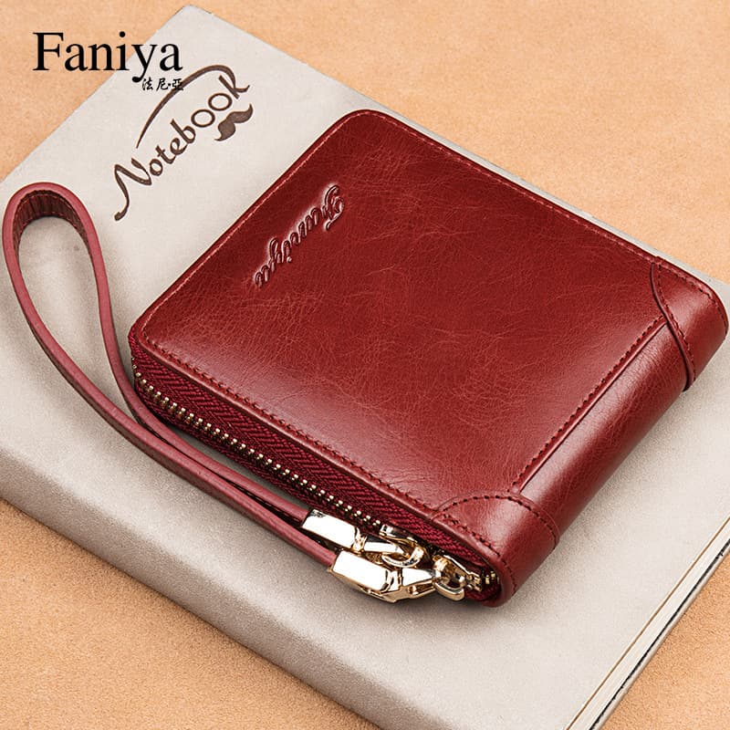 Faniya Women's Short Wallet Genuine Leather 2021 New Zipper Coin Purse Small Card Holder Integrated Wallet