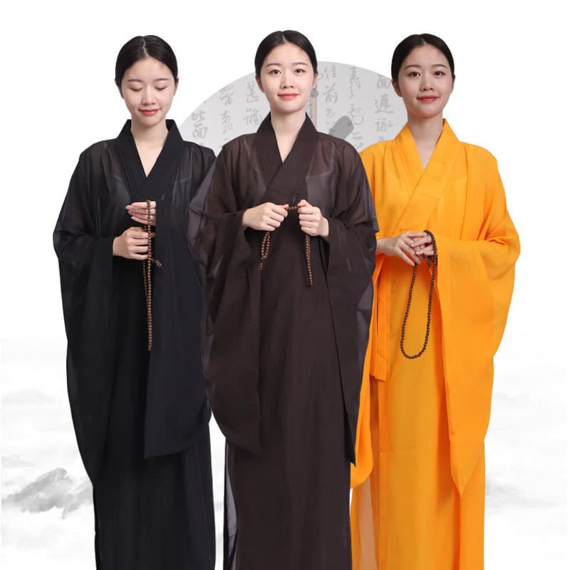 Haqing lay Buddhist attire women's style spring/summer/autumn thin transparent meditation gowns in coffee/black/yellow