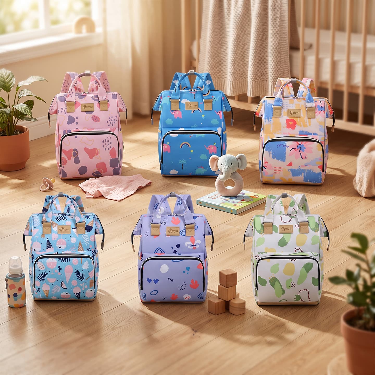 Cross-border new mommy bag, mother and baby outing, large capacity, high appearance, multi-functional backpack, printed portable outing