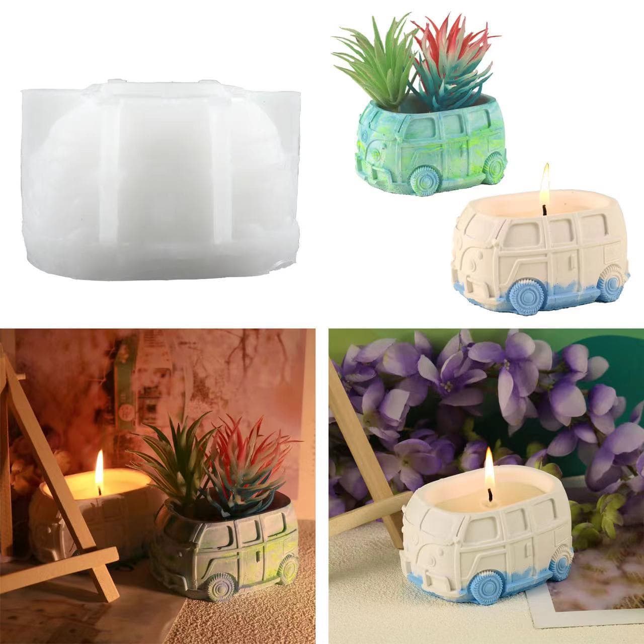 Bus Car Succulent Planter Creative Candle Mold Vintage Silicone Mold Car Aromatherapy Candle Cup Mold
