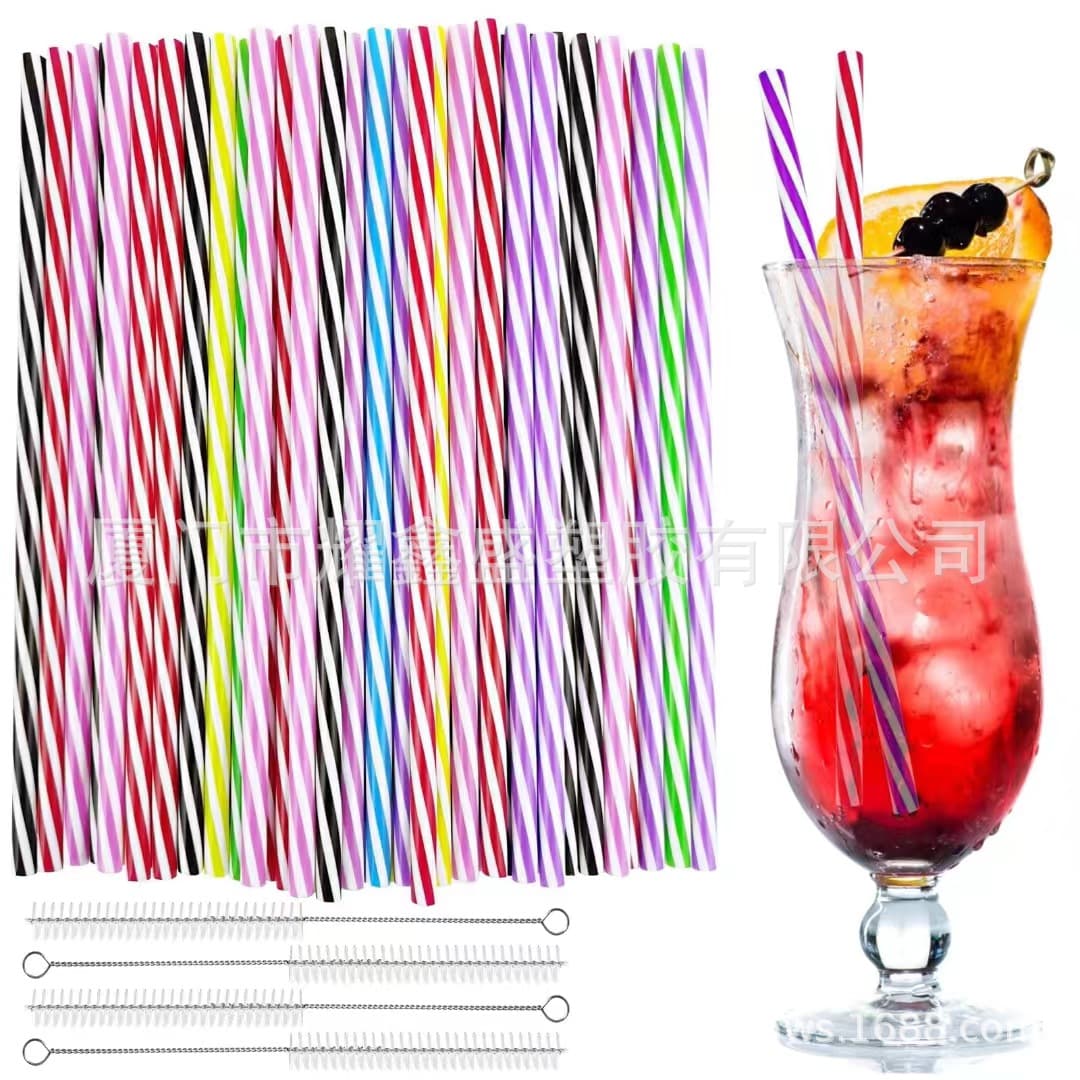 Reusable PP striped straws suitable for drinking water, smoothies, juices, and cocktails. A hot-selling cross-border e-commerce product with in-stock availability.