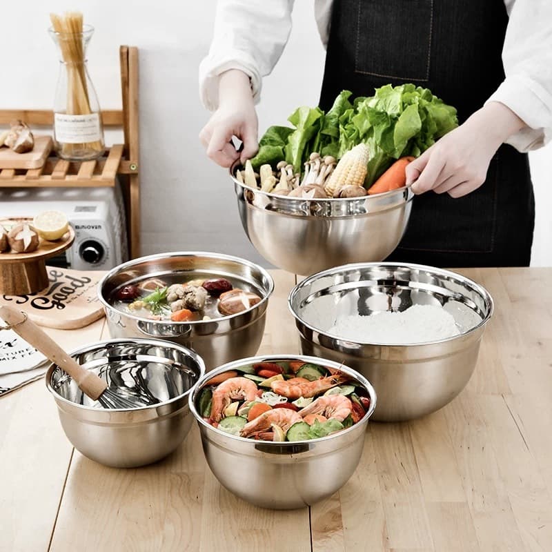 Stainless Steel Salad Bowl with Lid - Kitchen Multi-purpose Whipping Bowl, Baking/Dough/Fruit-Vegetable Multipurpose Basin