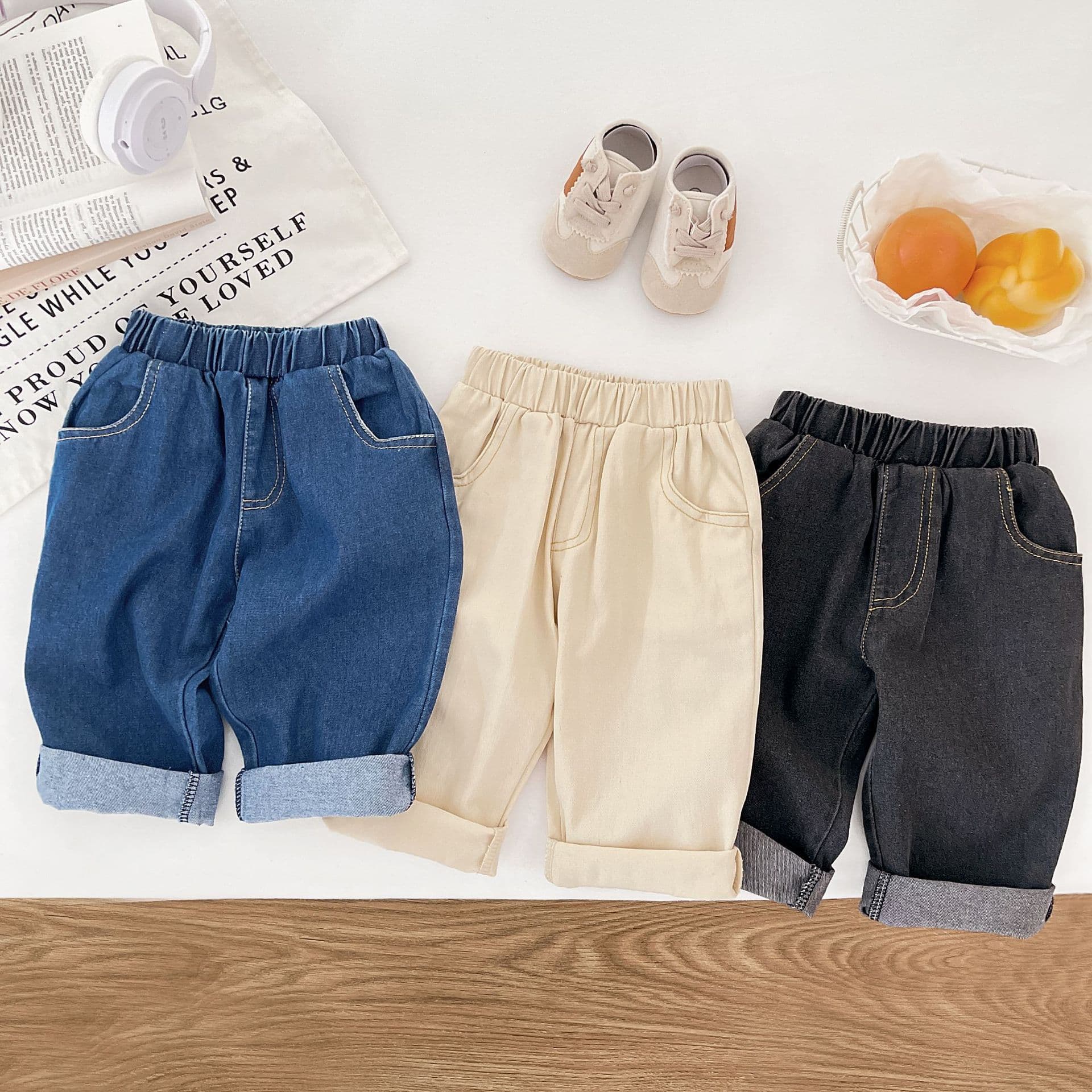 Baby Autumn Korean Style High-Waist Jeans for Boys, Casual New Soft and Comfortable Versatile Jeans