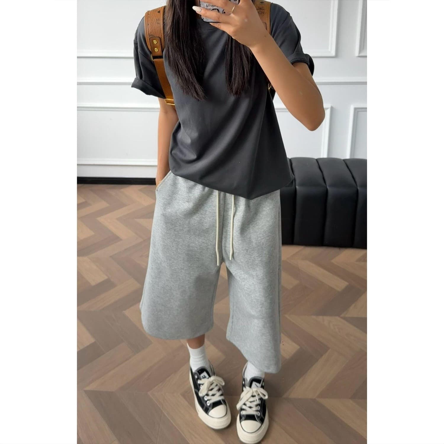 Washed cotton three-quarter pants, wide-leg pants, casual pants, eight-quarter thin pants, men's and women's Korean style live broadcast shorts for summer