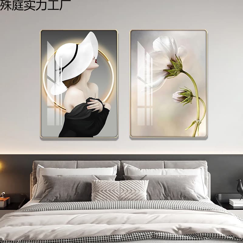 New Modern Minimalist Bedroom Decorative Painting, Portrait with High-End Feel, Square Wall Art for Master Bedroom Background Wall