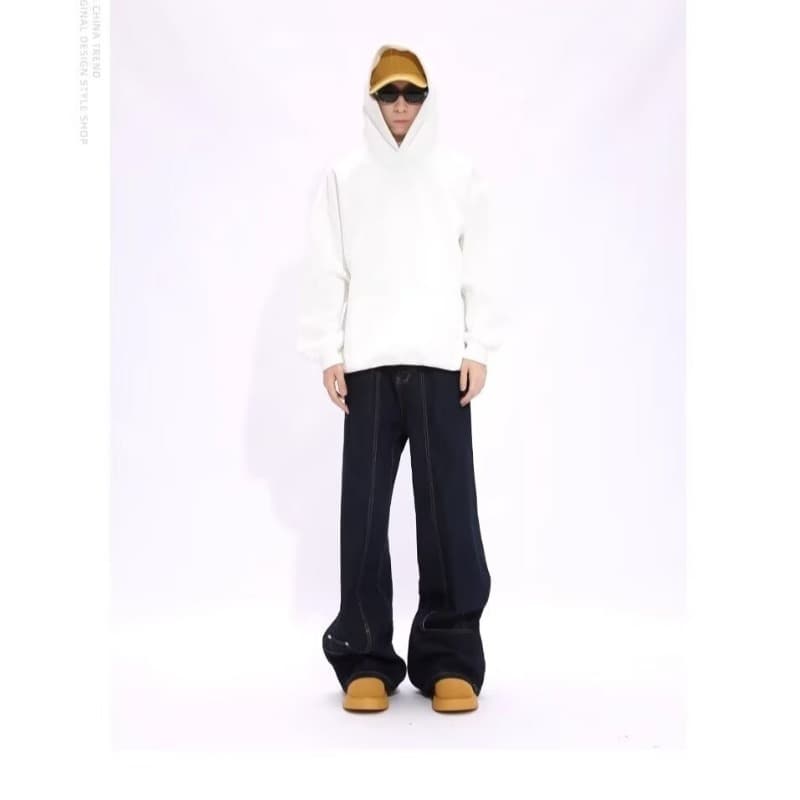 Cross-border Korean style streetwear deconstructed reverse-wear design loose trendy wide-leg jeans fashion street long pants