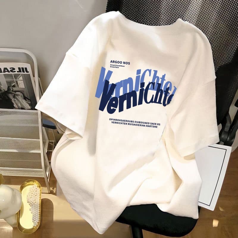 Summer loose top t-shirt women's large size t-shirt 2026 national trend design printed style couple men's and women's short-sleeved t-shirt