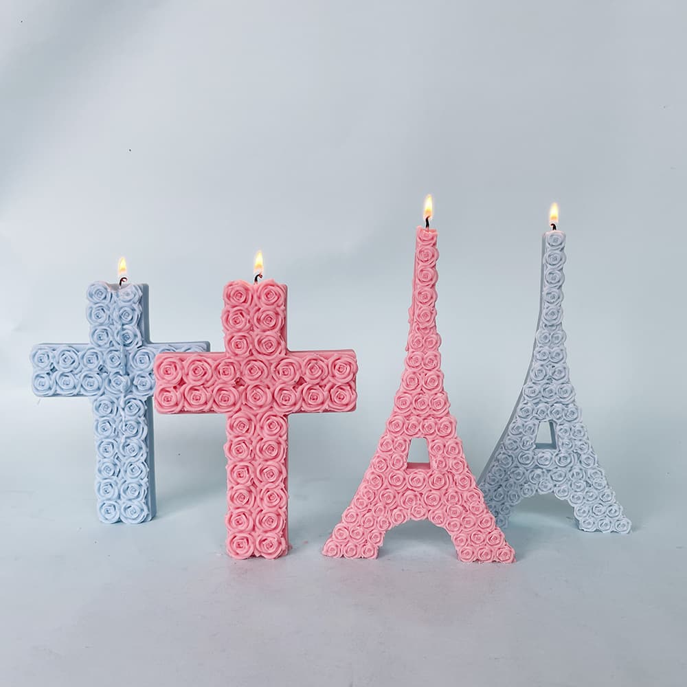 Rose Cross Candle Silicone Mold Rose Eiffel Tower Decoration Plaster Mold