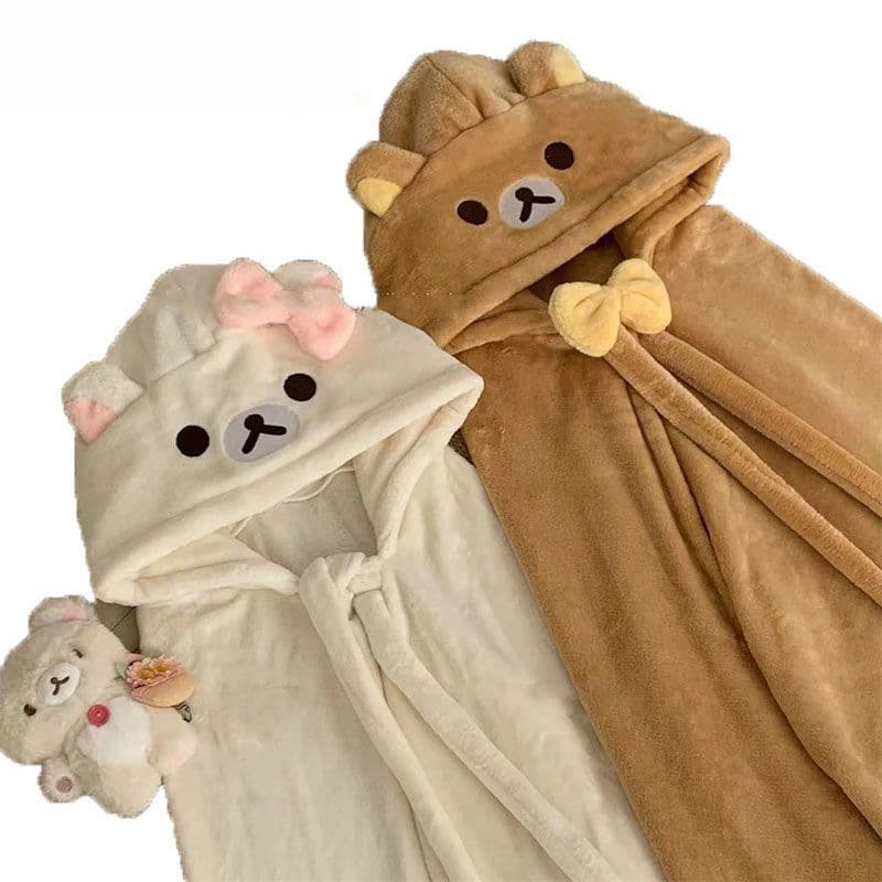 Rilakkuma Pajamas Cartoon Kids Cloak Cape Winter Warm Robe Hooded Thickened Lazy Nap Blanket