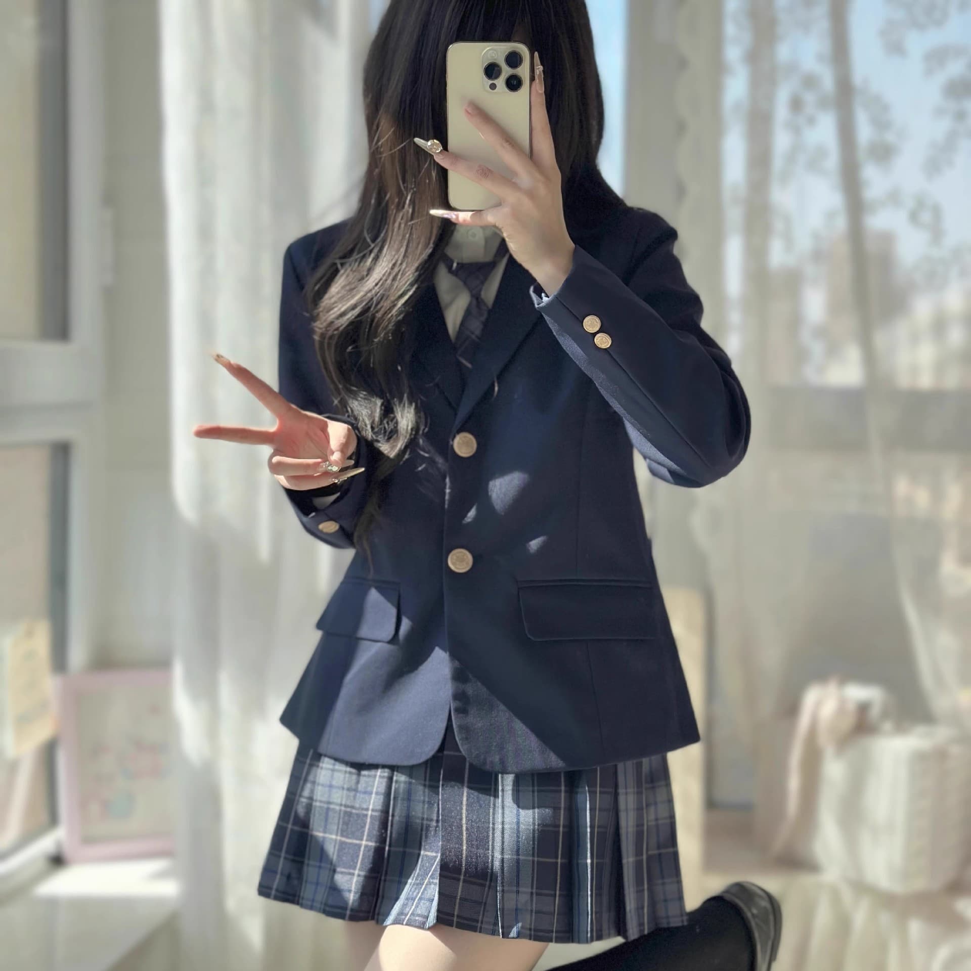Japanese Academy Style JK Suit Uniform Jacket Women School-supply Feel Autumn Winter Student Versatile Blazer Plaid Skirt Set No-iron