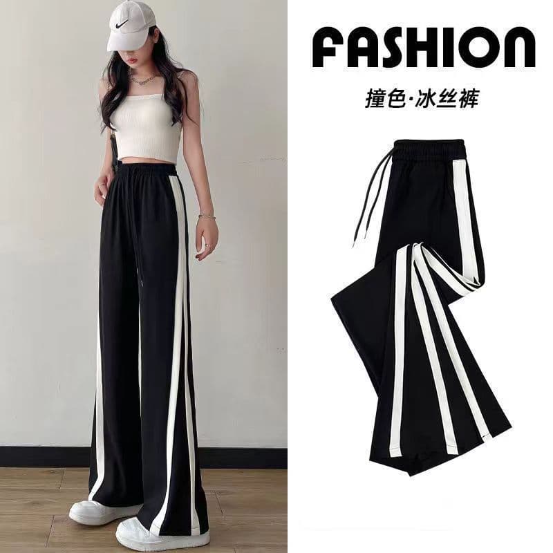 Wide-leg Pants for Women Spring Summer Korean Style Plus Size Slimming Straight-leg Pants Loose Casual Floor-length Pants for Petite Students Trendy