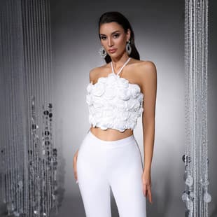 Bandage Dresses Cross-Border Flower Top INS Influencer Export Bandage Jumpsuit Set Evening Gown