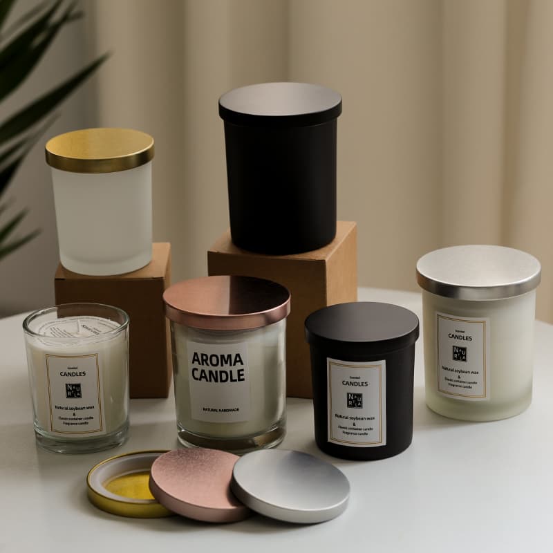 Aromatherapy candle empty cup glass metal lid packaging box sticker studio custom gift box DIY candle material