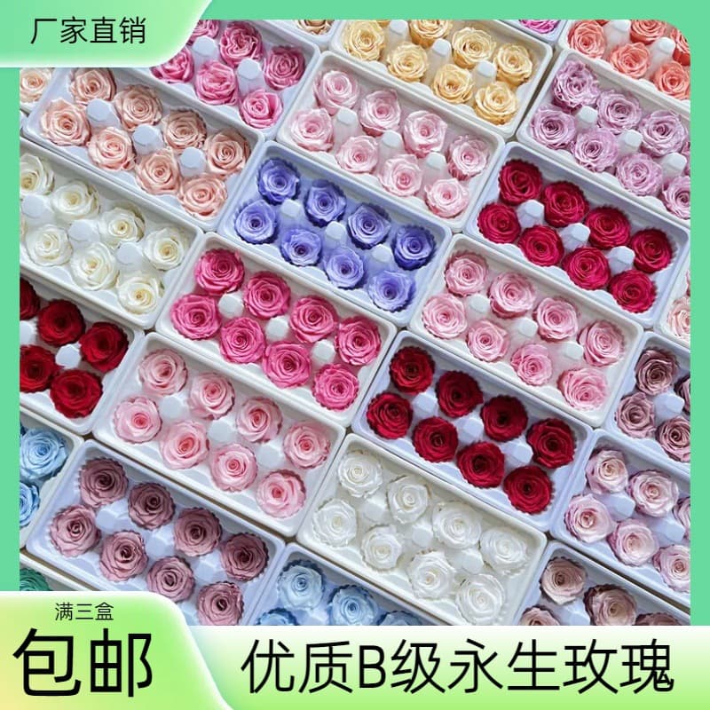 Premium Grade B Preserved Rose 4-5cm, Box of 8 Preserved Flowers DIY Material Kit, Car Hanging Flower Material with Glass Dome