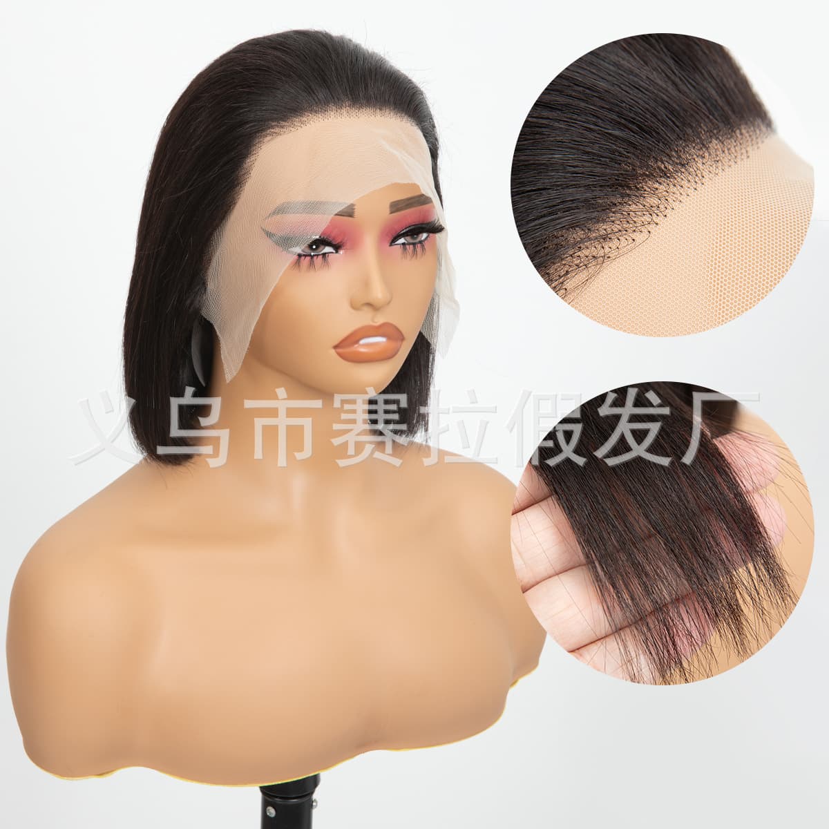 New Real Human Hair Wig 13x4 Lace Front Short Straight Bob Black Wig for Women Cross-Border Hot Sale