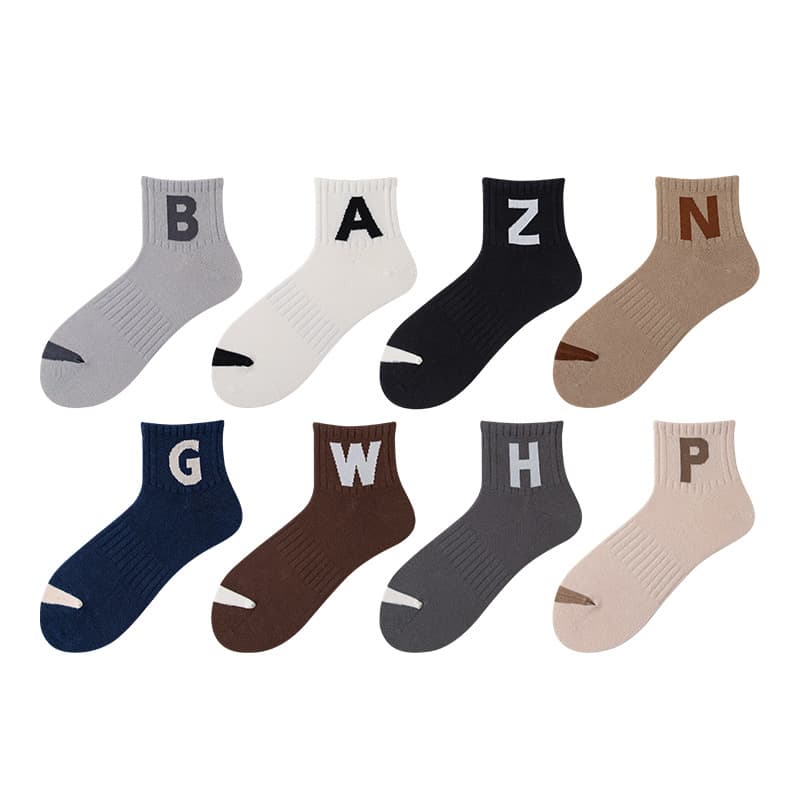 Custom mid-calf socks for men, autumn/winter, cotton, letter print, moisture-wicking, breathable, elastic cotton, couples, sports, sweat-absorbent short socks.
